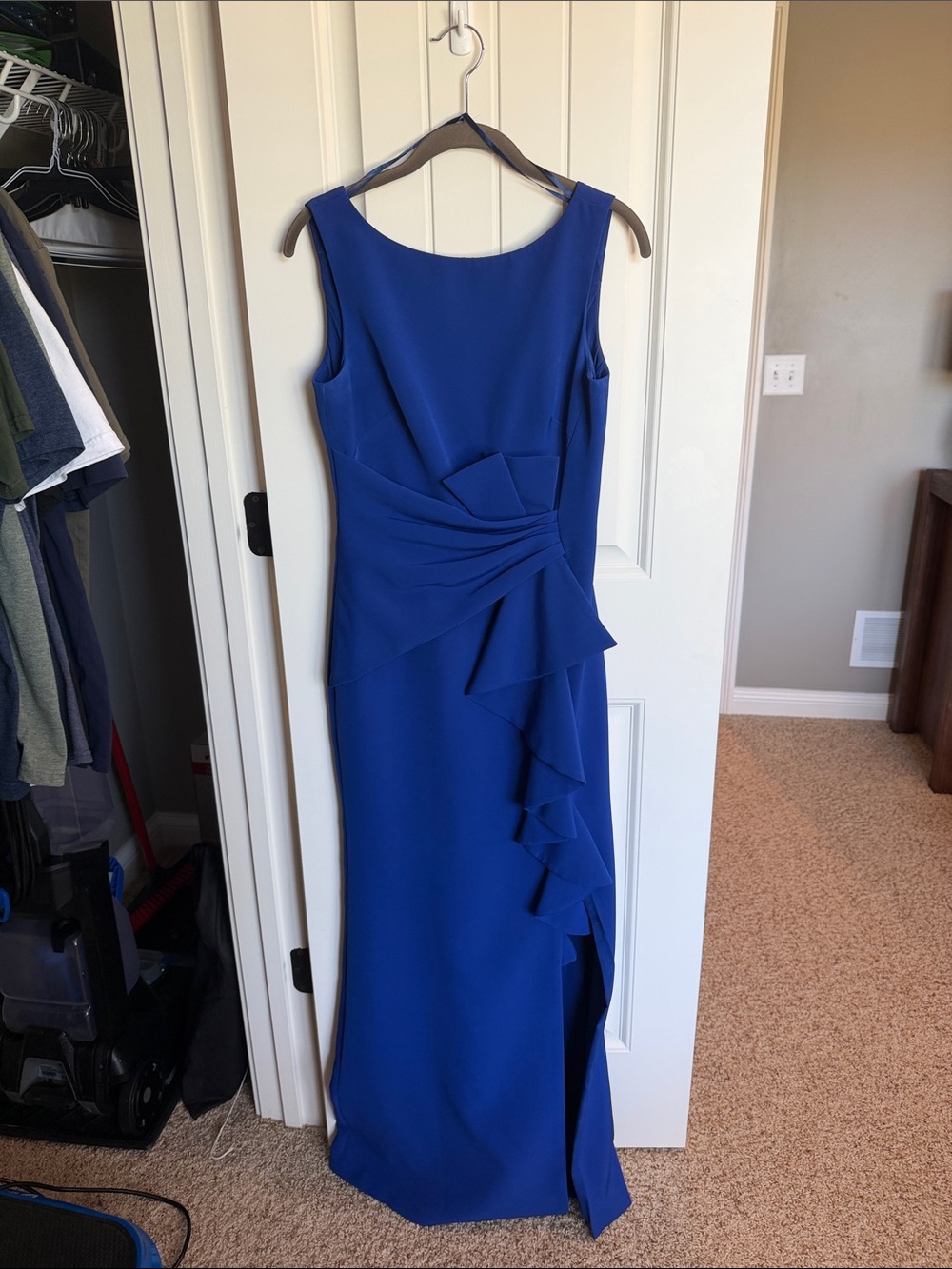 Eliza J Royal Blue Sleeveless Ruffle-Accent Maxi Dress